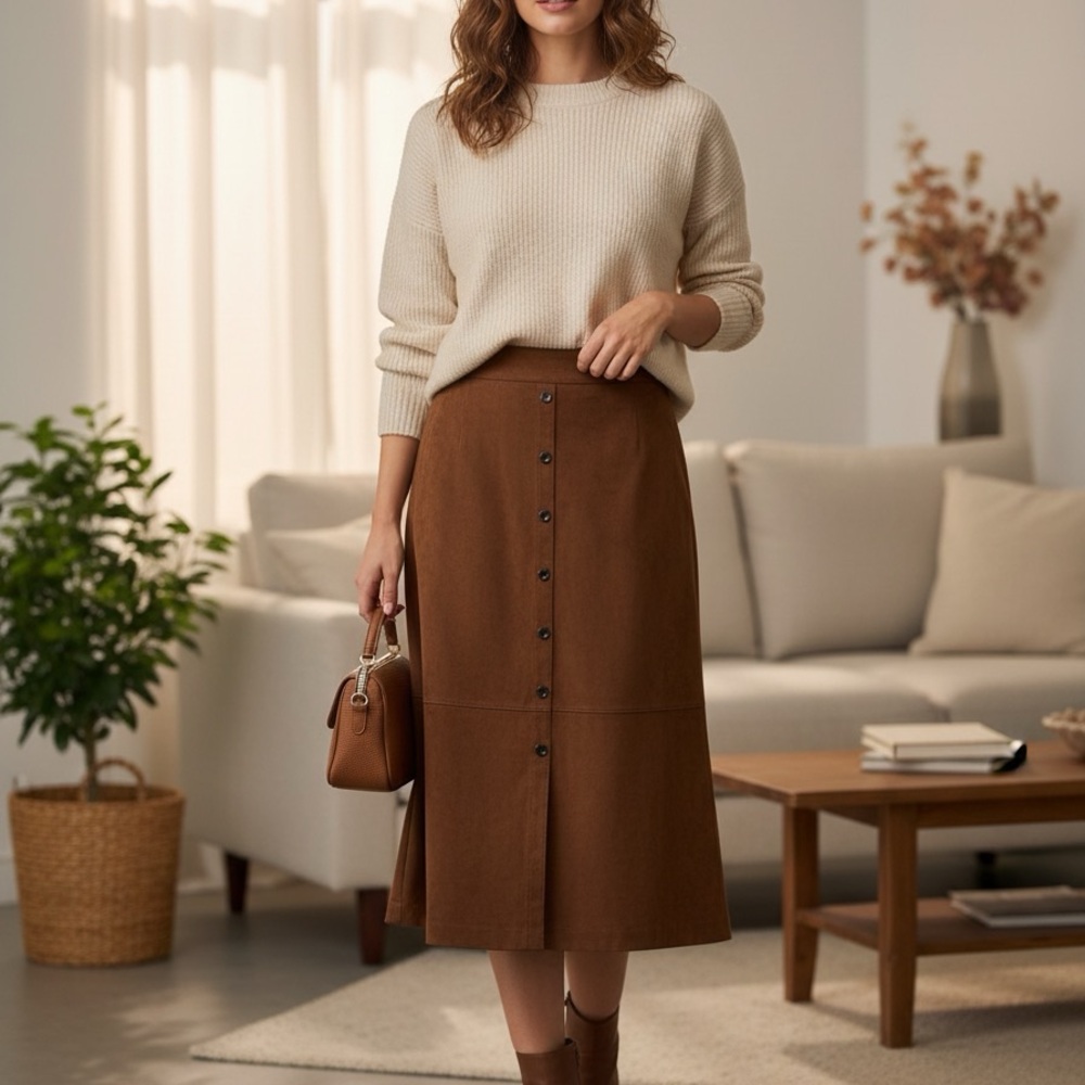 Laura Women's Brown Midi A line Skirt